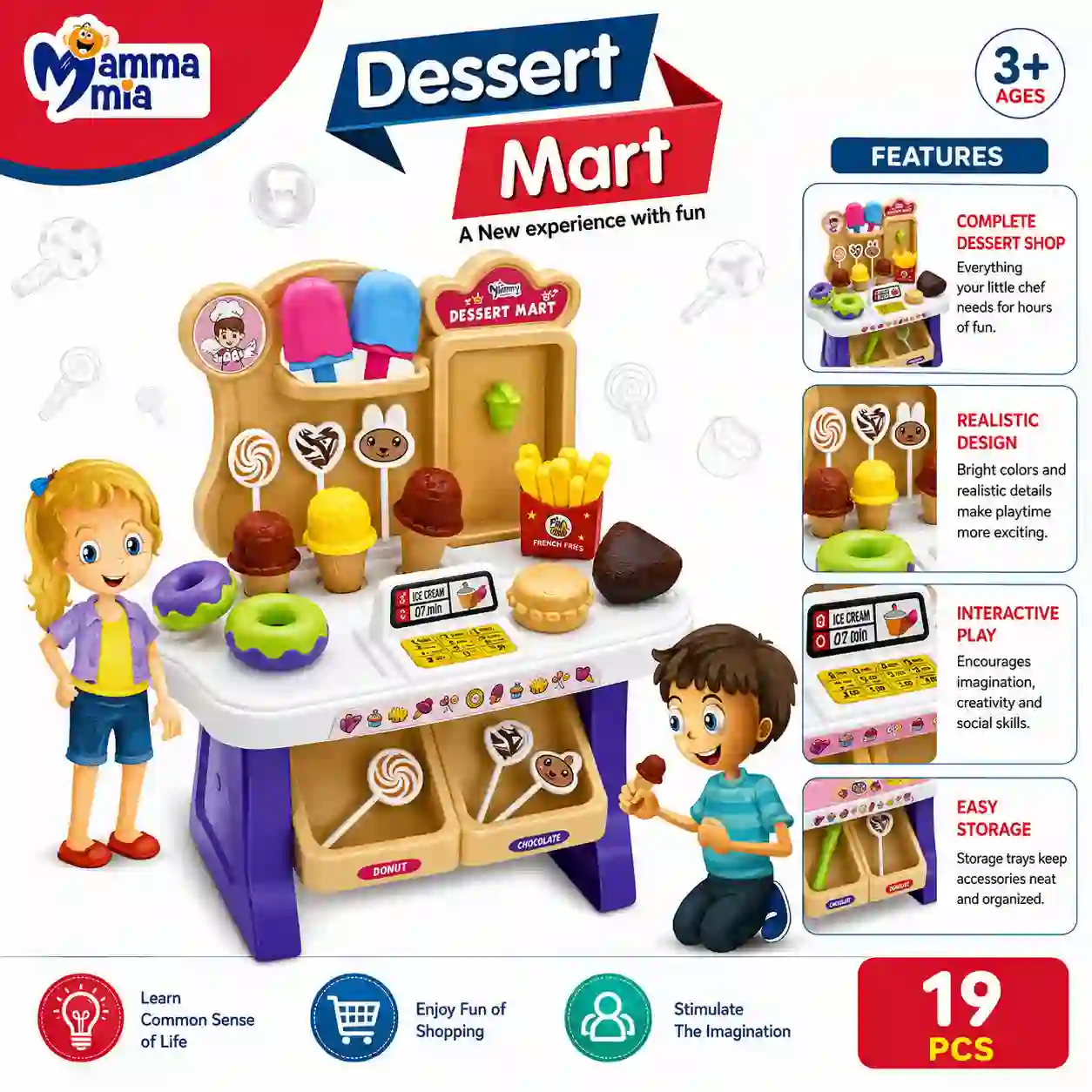Dessert Mart Ice Cream & Dessert Shop Play Set 19 PCS Pretend Food Toy for Kids Dessert Mart Ice Cream & Dessert Shop Play Set 19 PCS Pretend Food Toy for Kids