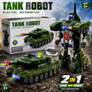 2-in-1 Transforming Tank Robot Toy with Lights, Music & Auto Transformation