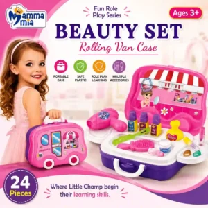 24 Pieces Beauty Set Rolling Van Case Makeup & Salon Role Play Toy for Kids