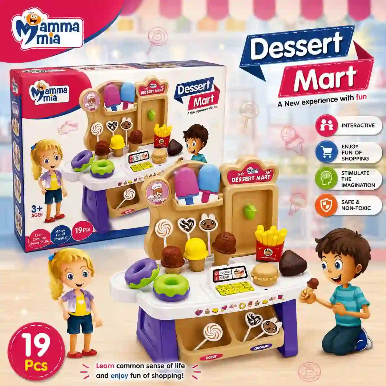Dessert Mart Ice Cream & Dessert Shop Play Set 19 PCS Pretend Food Toy for Kids Dessert Mart Ice Cream & Dessert Shop Play Set 19 PCS Pretend Food Toy for Kids