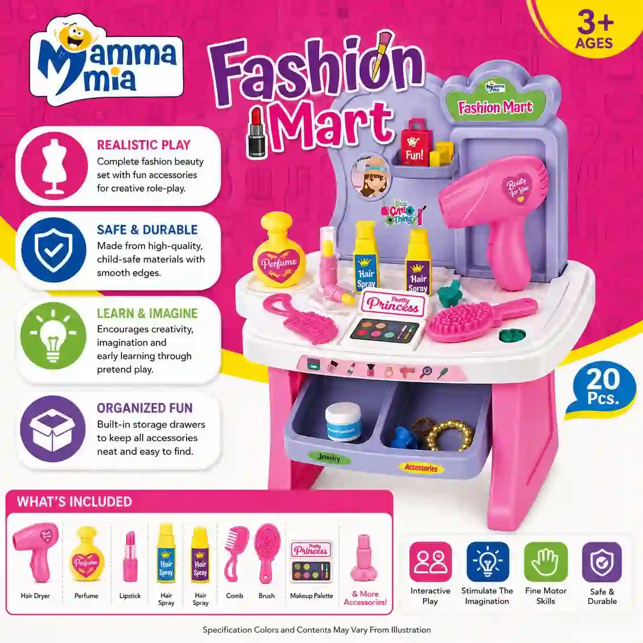 Fashion Mart Beauty Salon Play Set 20 PCS Pretend Makeup Toy for Kids