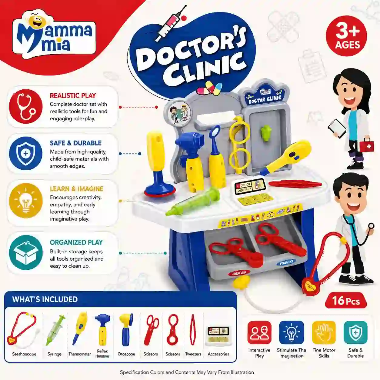 Doctor's Clinic Medical Play Set 16 PCS Pretend Doctor Toy for Kids