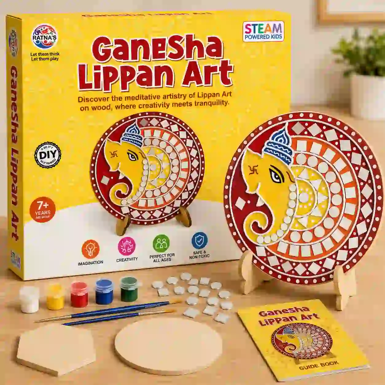 Ganesha Lippan Art DIY Kit Wooden Mandala Painting Craft Set with Mirrors Paints and Stand