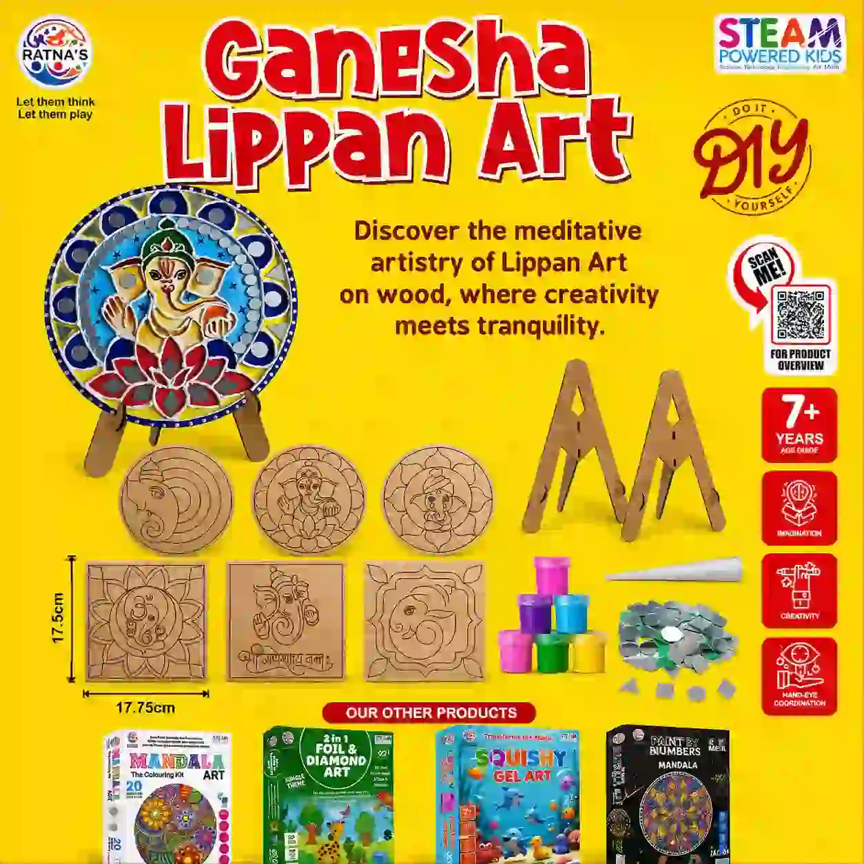 Ganesha Lippan Art DIY Kit Wooden Mandala Painting Craft Set with Mirrors Paints and Stand