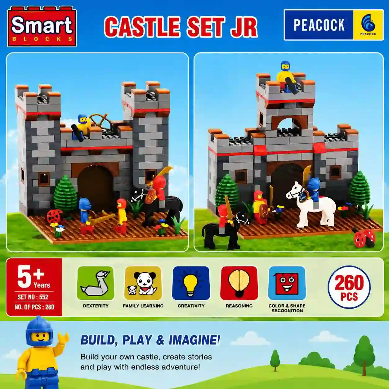 Castle Set Junior Building Blocks Medieval Castle Construction Toy with Knights Horses and Accessories for Kids Castle Set Junior Building Blocks Medieval Castle Construction Toy with Knights Horses and Accessories for Kids