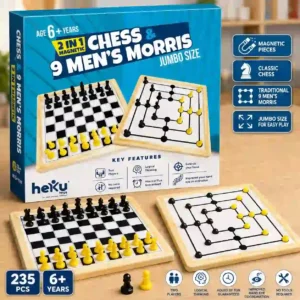 2 in 1 Magnetic Chess and 9 Mens Morris Jumbo Size Board Game with Magnetic Pieces for Kids and Adults